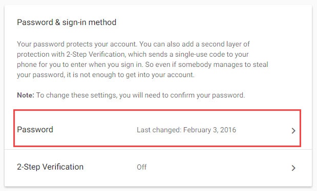 evernote change password when logged in through googl